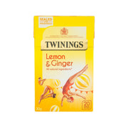 TWININGS Lemon & Ginger tea bags 30g, yellow box showing 20 sachets