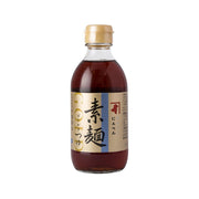 NINBEN soumen noodle sauce in dark reddish-brown bottle with gold cap, front label