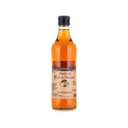 Cider vinegar bottle, amber liquid, front label, black cap, 500 mL