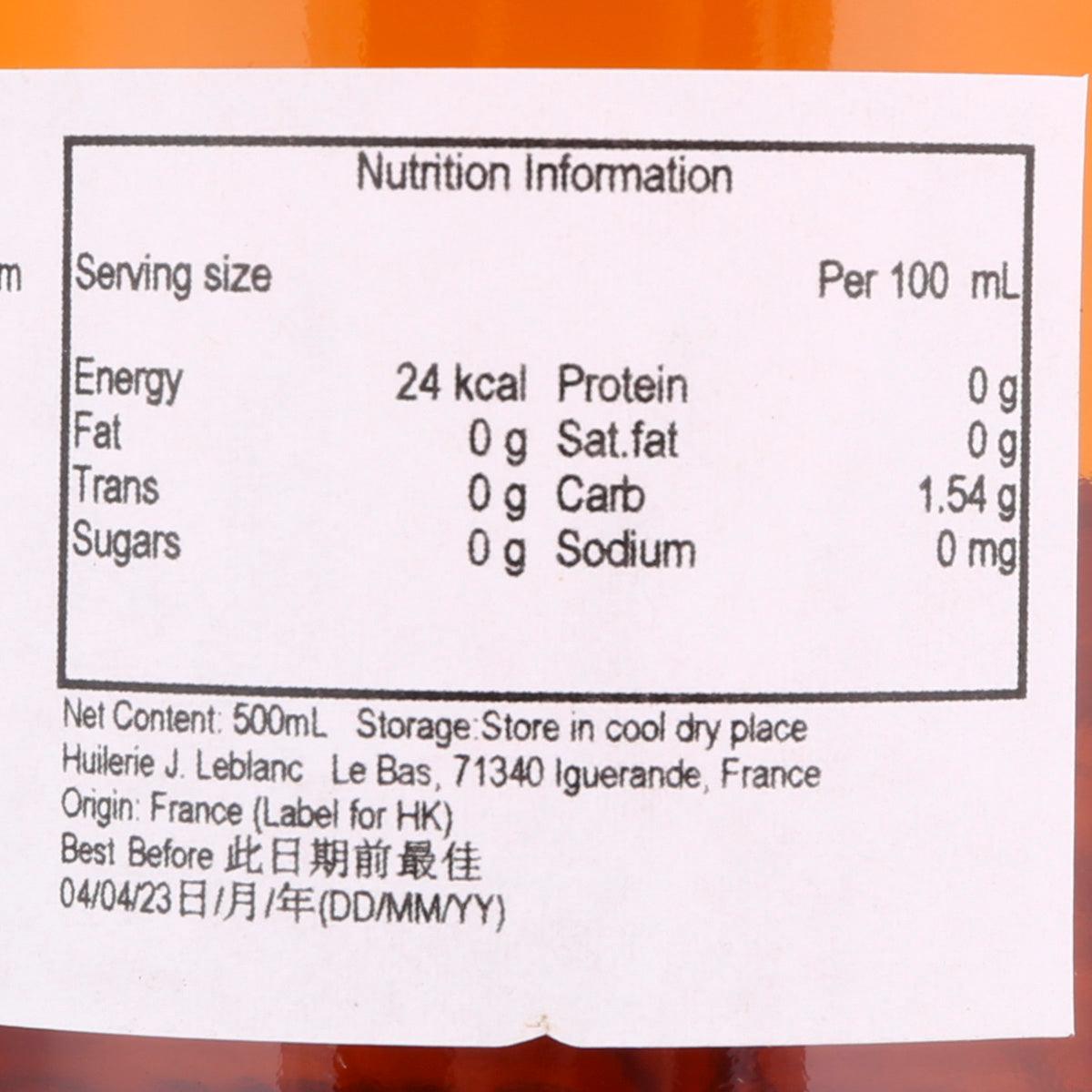 Cider vinegar nutrition facts label on bottle, net content 500 mL