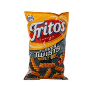 Fritos Flavor Twists Honey BBQ corn snack bag, front view