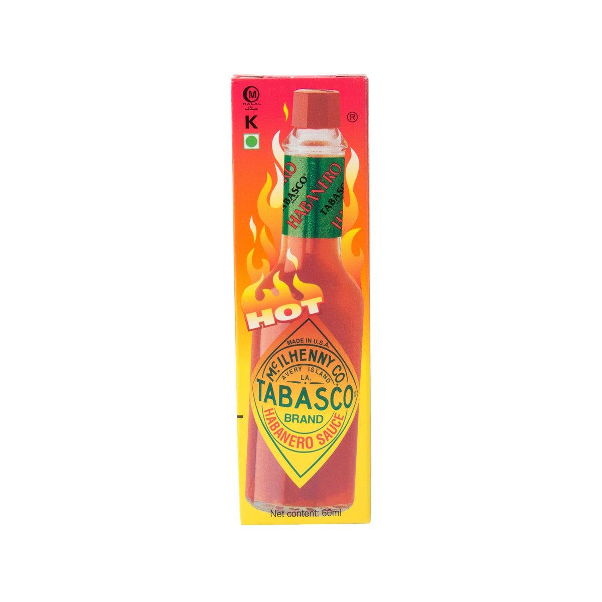TABASCO Habanero Sauce carton, 60 mL, hot label with bottle illustration