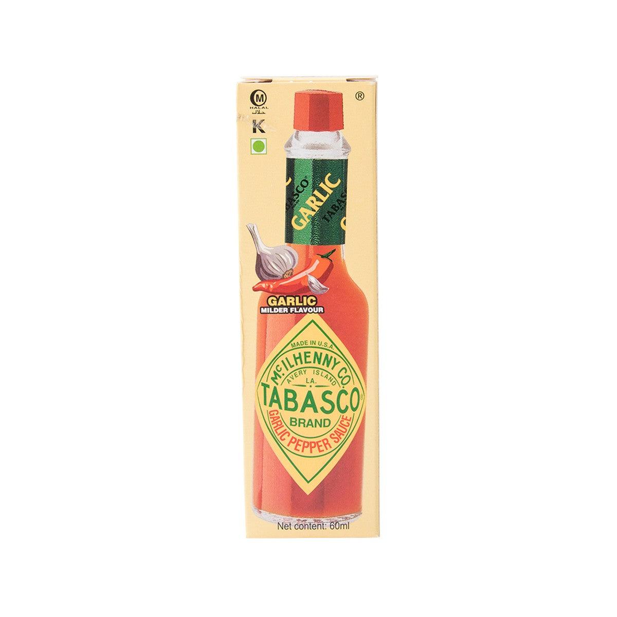 TABASCO Garlic Pepper Sauce 60 mL carton with red cap and green garlic label