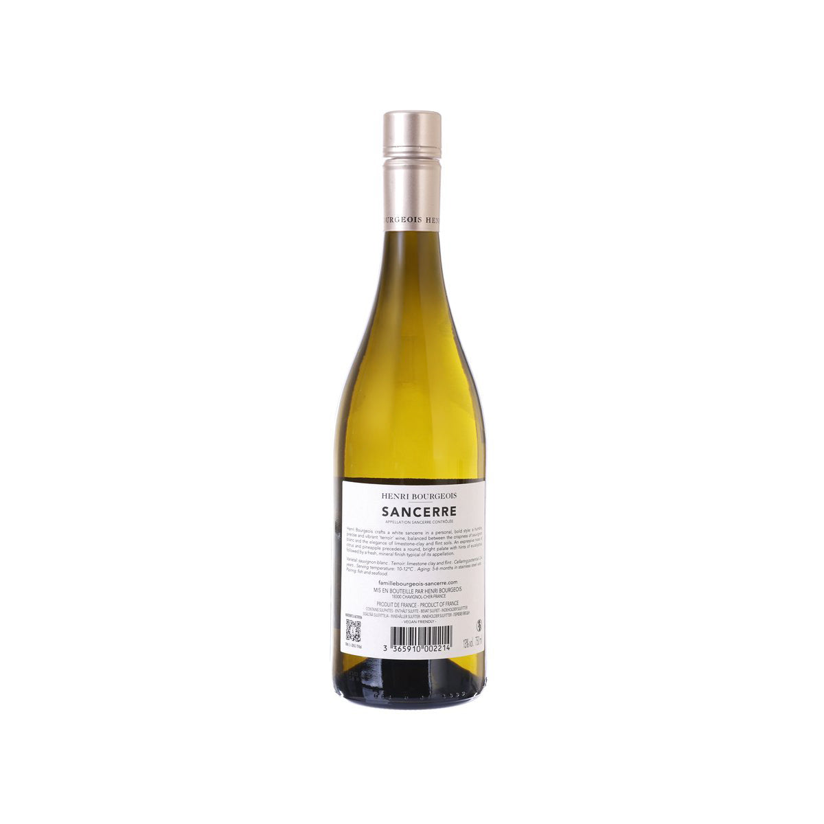 HENRI BOURGEOIS Sancerre Sauvignon Blanc bottle, back label with barcode