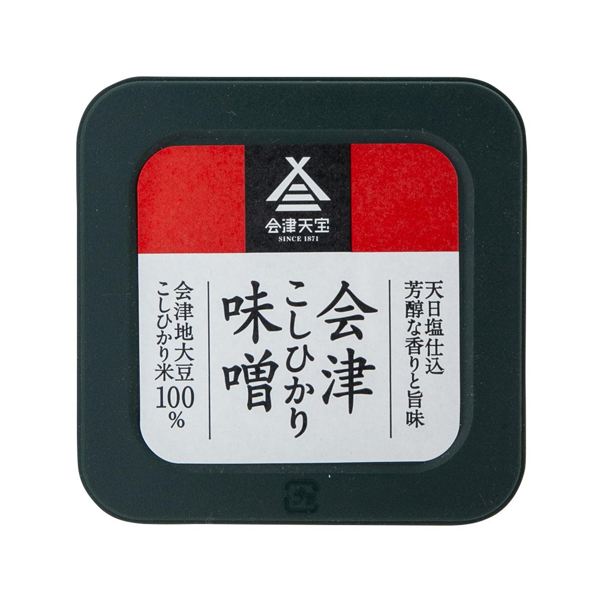 Rice miso paste lid label with red and black graphics and white panel
