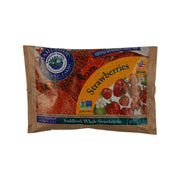 Whole strawberries pouch, brown package with strawberry graphics and sealed label