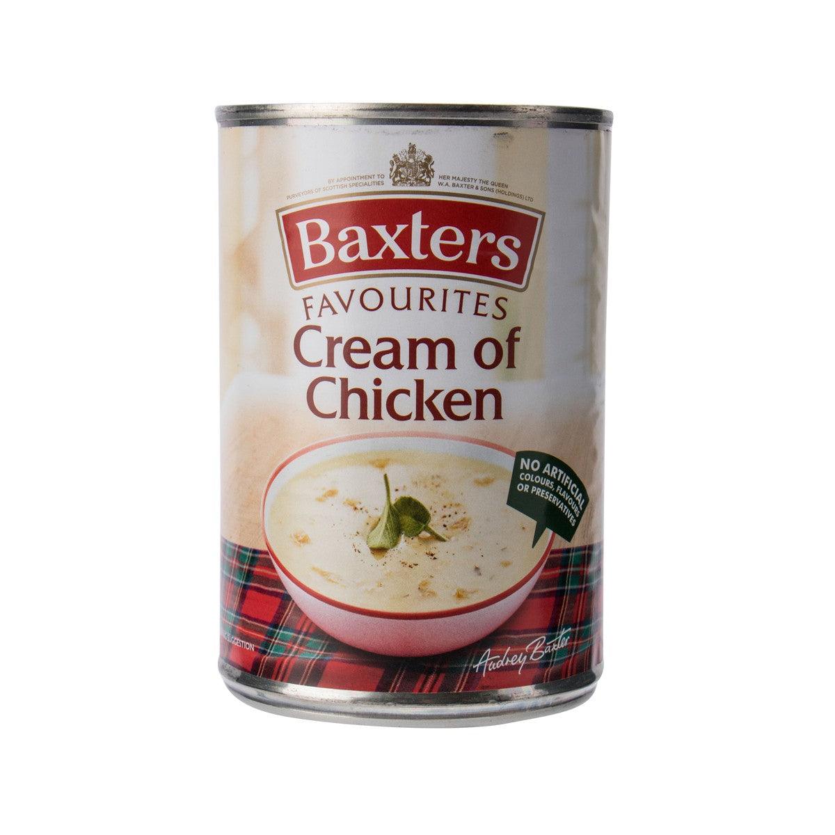 Cream of Chicken soup can with Baxters Favourites label, 400g, front artwork