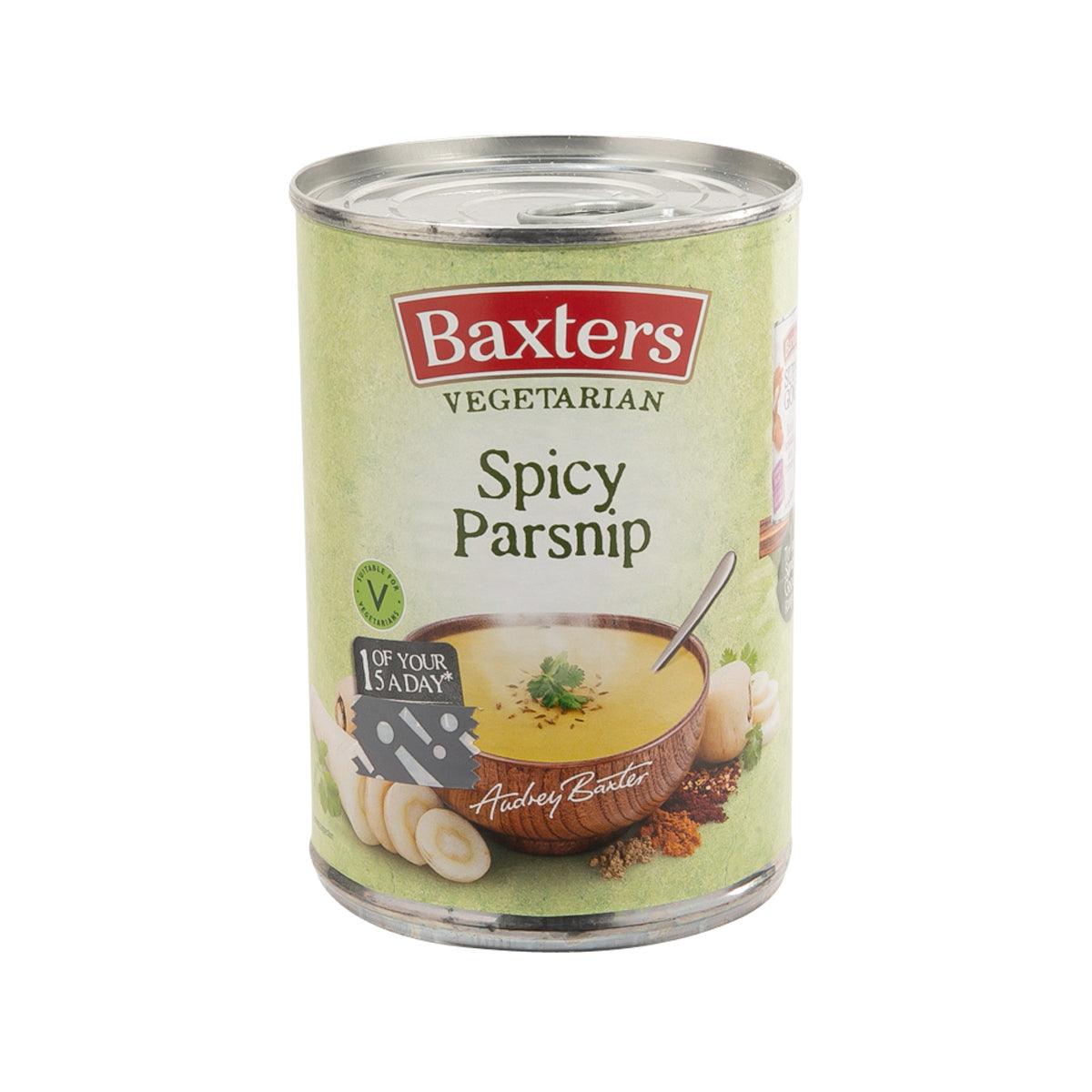 Vegetarian spicy parsnip soup can with Baxters front label, 400g