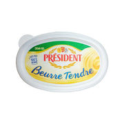 PRESIDENT salted French butter tub, green-and-gold label, Beurre Tendre text