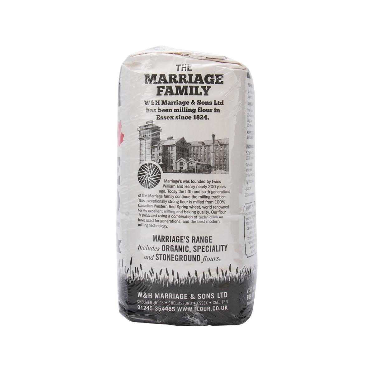 MARRIAGE's strong white bread flour bag, back story text and range details