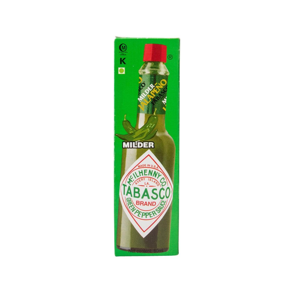 TABASCO green pepper sauce bottle with red cap and front label