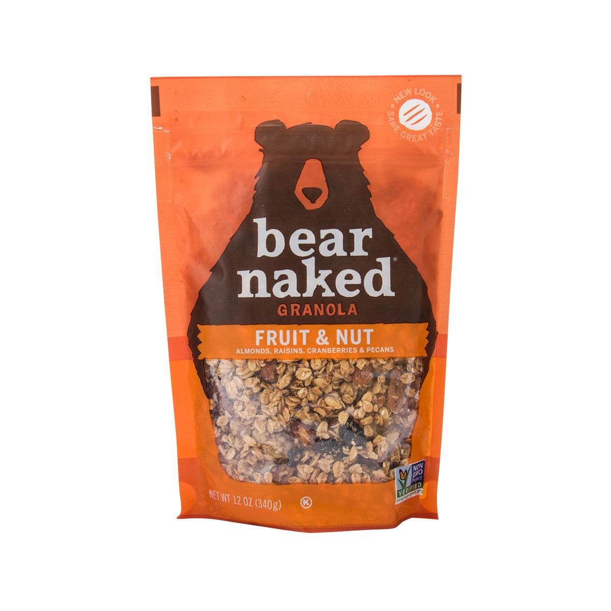 BEAR NAKED Fruit & Nut granola pouch with bear logo and granola flakes window