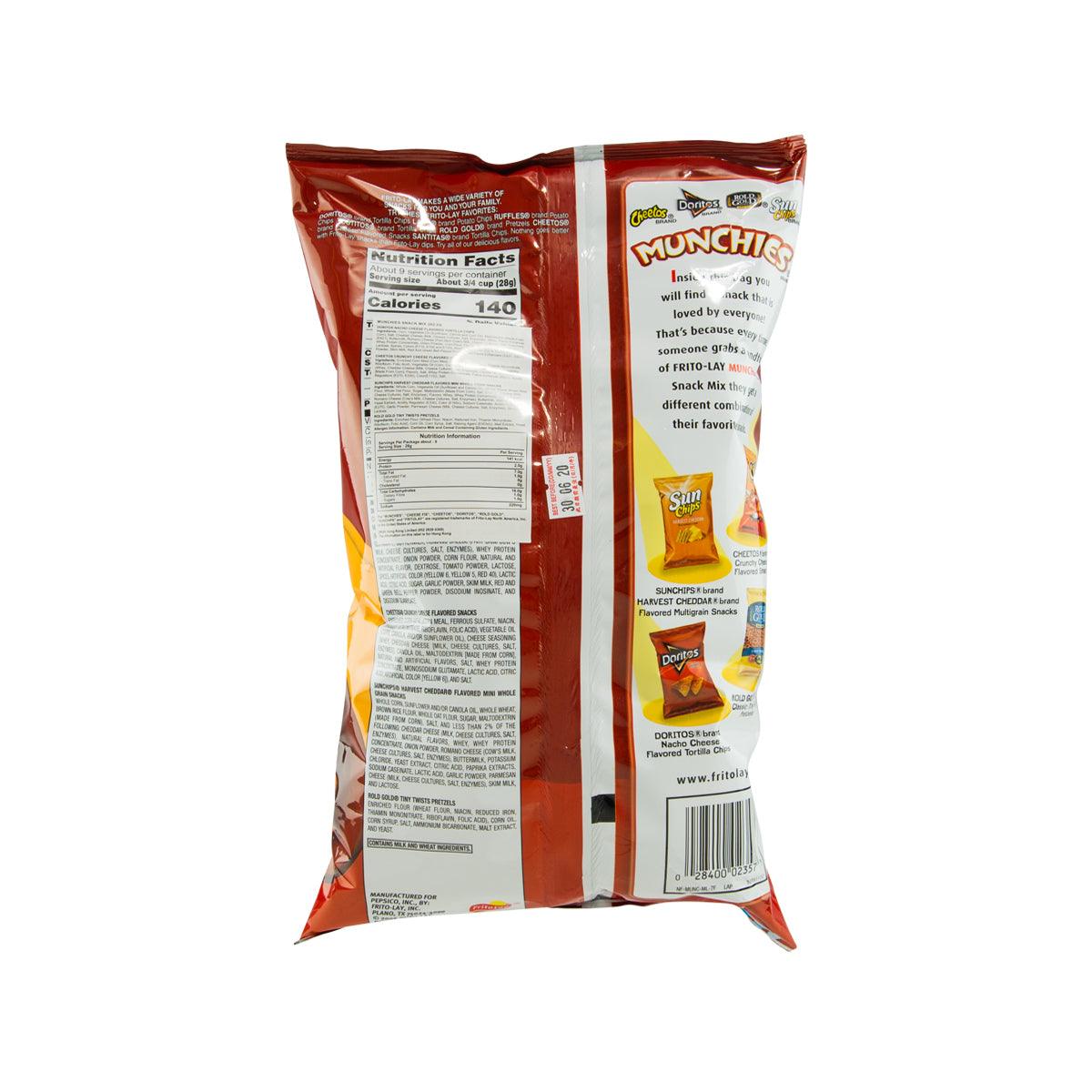 Frito-Lay Munchies snack mix bag, back panel with nutrition facts and ingredients