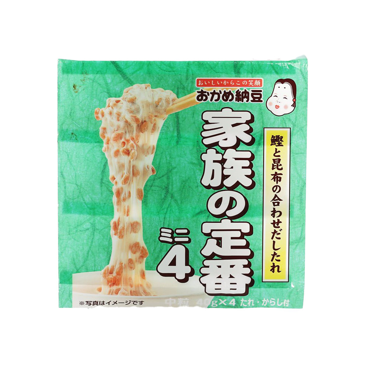 OKAME NATTO small grain natto pack, green pouch with natto strands and 4 servings