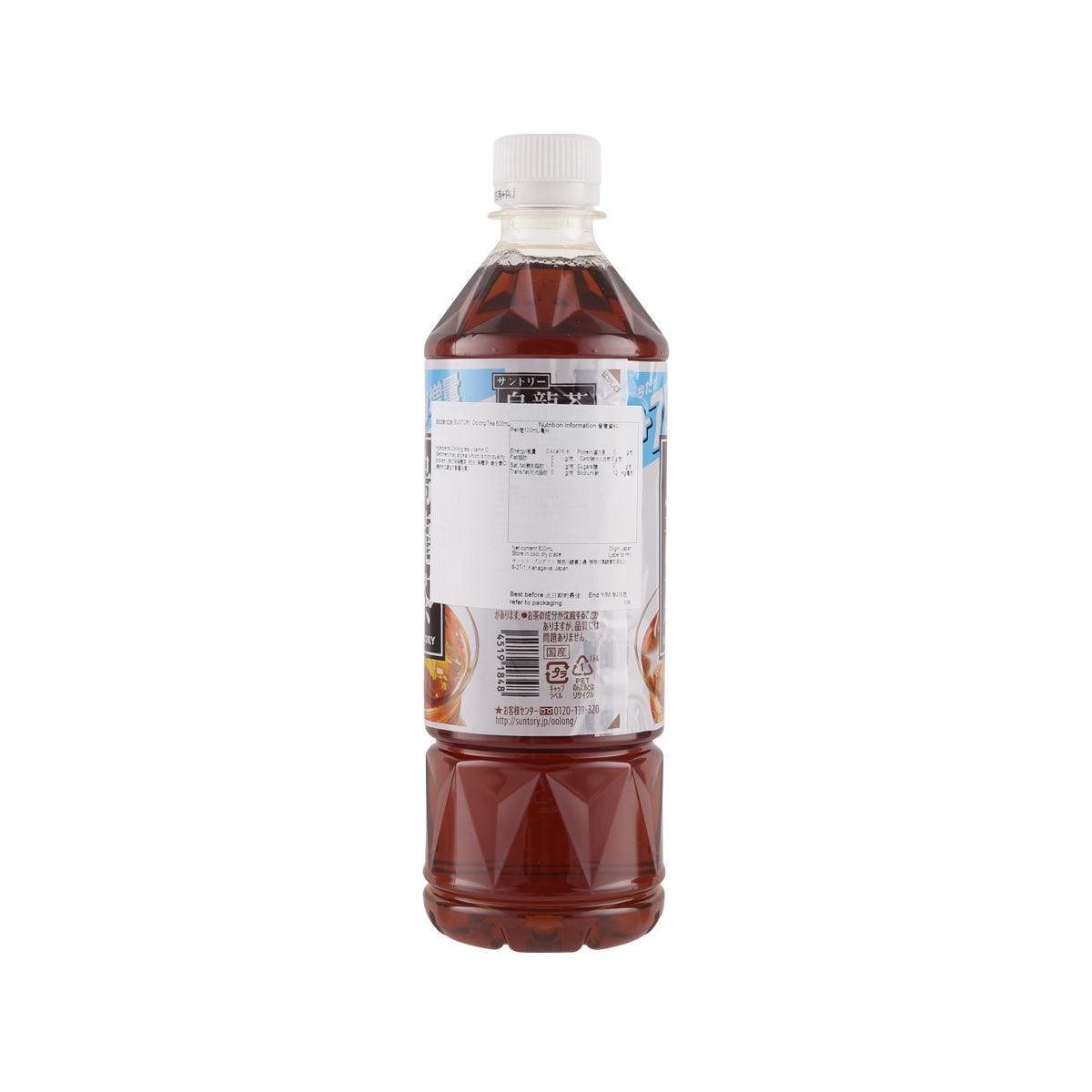 SUNTORY oolong tea 600mL bottle back view with barcode and label details