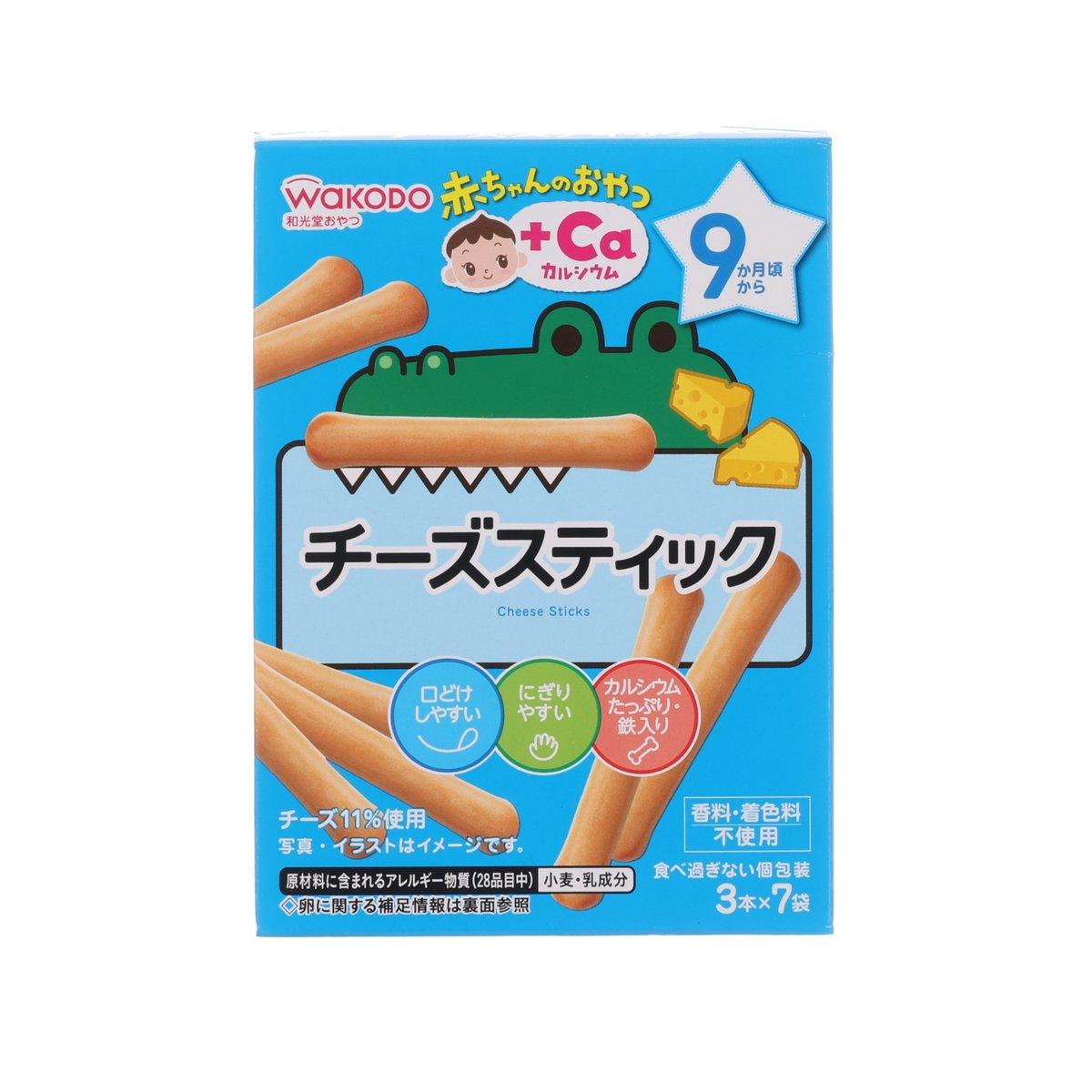 WAKODO cheese biscuit sticks box, blue package with cheese stick illustrations