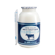 Yogurt drink bottle with white milk and blue label, 150 ml