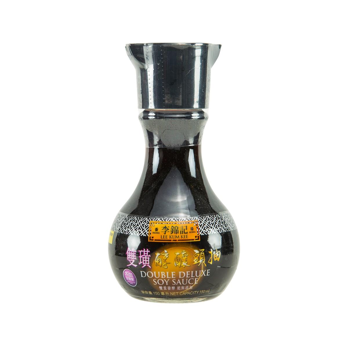 LEE KUM KEE double deluxe soy sauce bottle, dark glass with front label