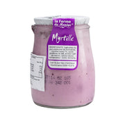 Whole milk blueberry yogurt jar with purple blueberry filling and front label