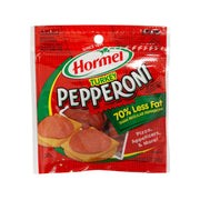 HORMEL Turkey Pepperoni package, red bag with green label and sliced pepperoni graphic