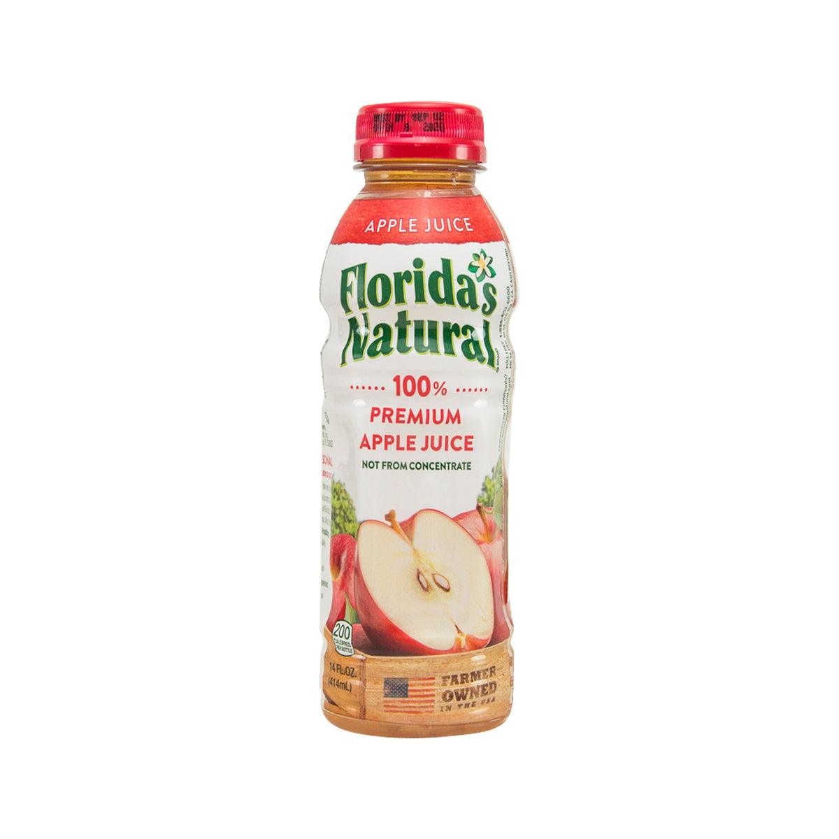 Florida's Natural apple juice bottle with red cap; label shows apple slices and juice