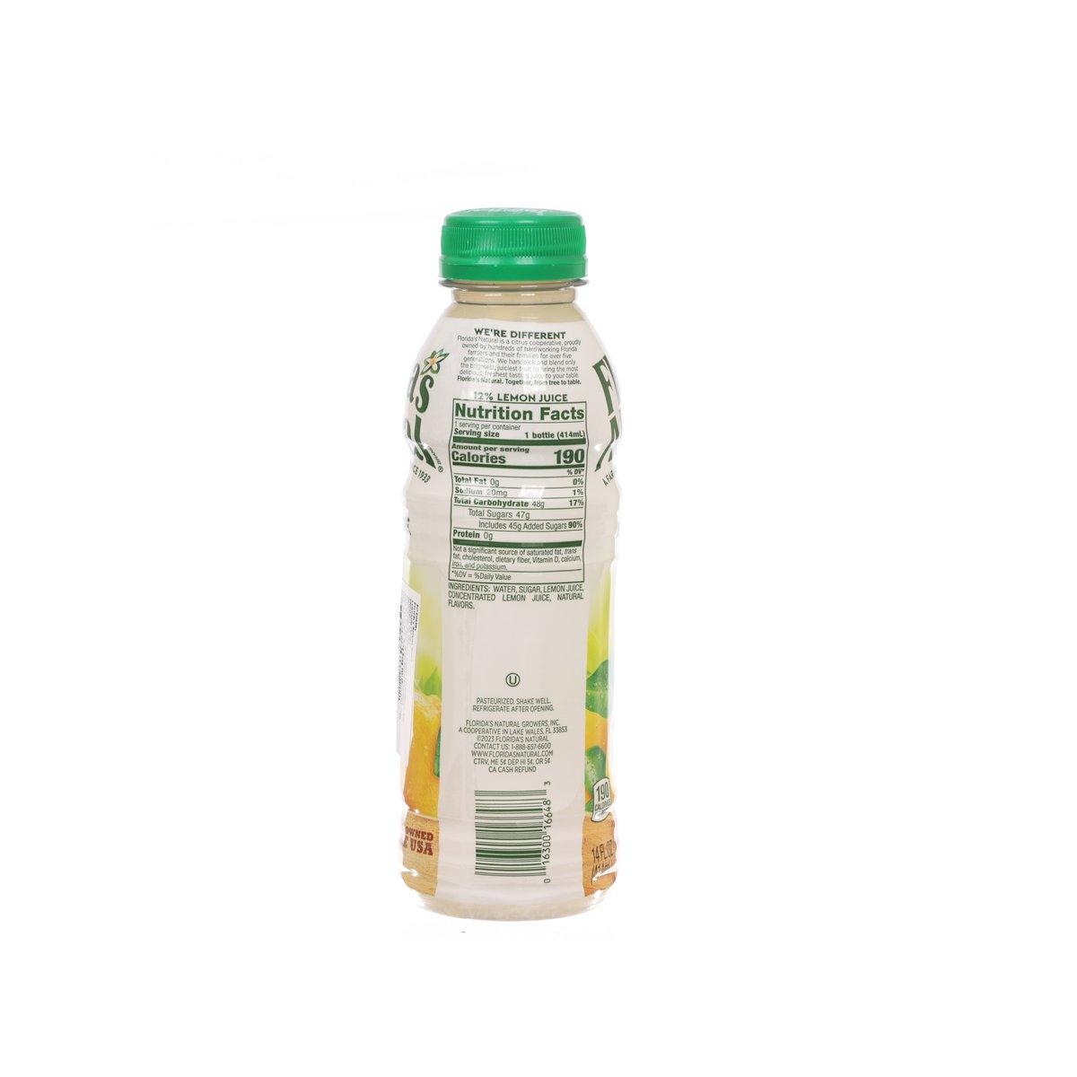 Premium lemonade bottle, Nutrition Facts panel on back, 414 mL