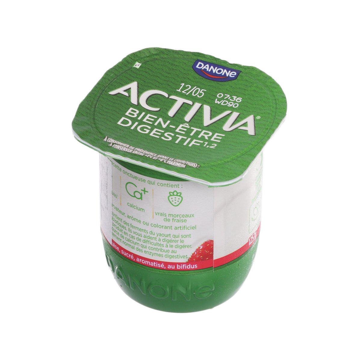 DANONE Activia yogurt cup with green lid and green label on top