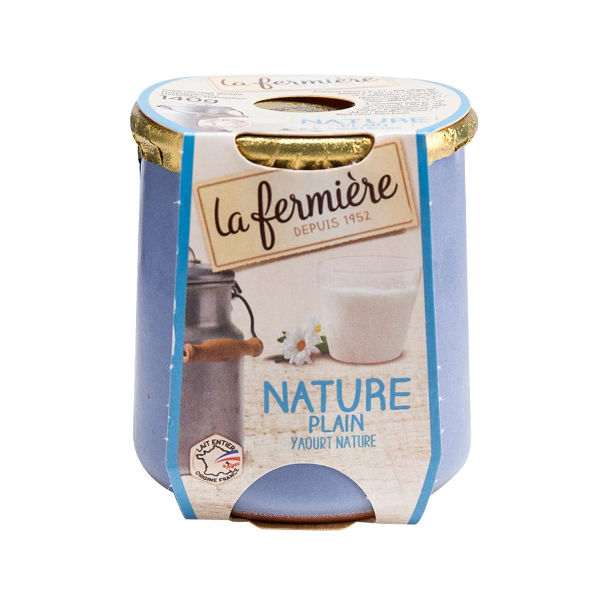Plain natural yogurt cup with Lafermiere branding, blue-and-white label, 140 g