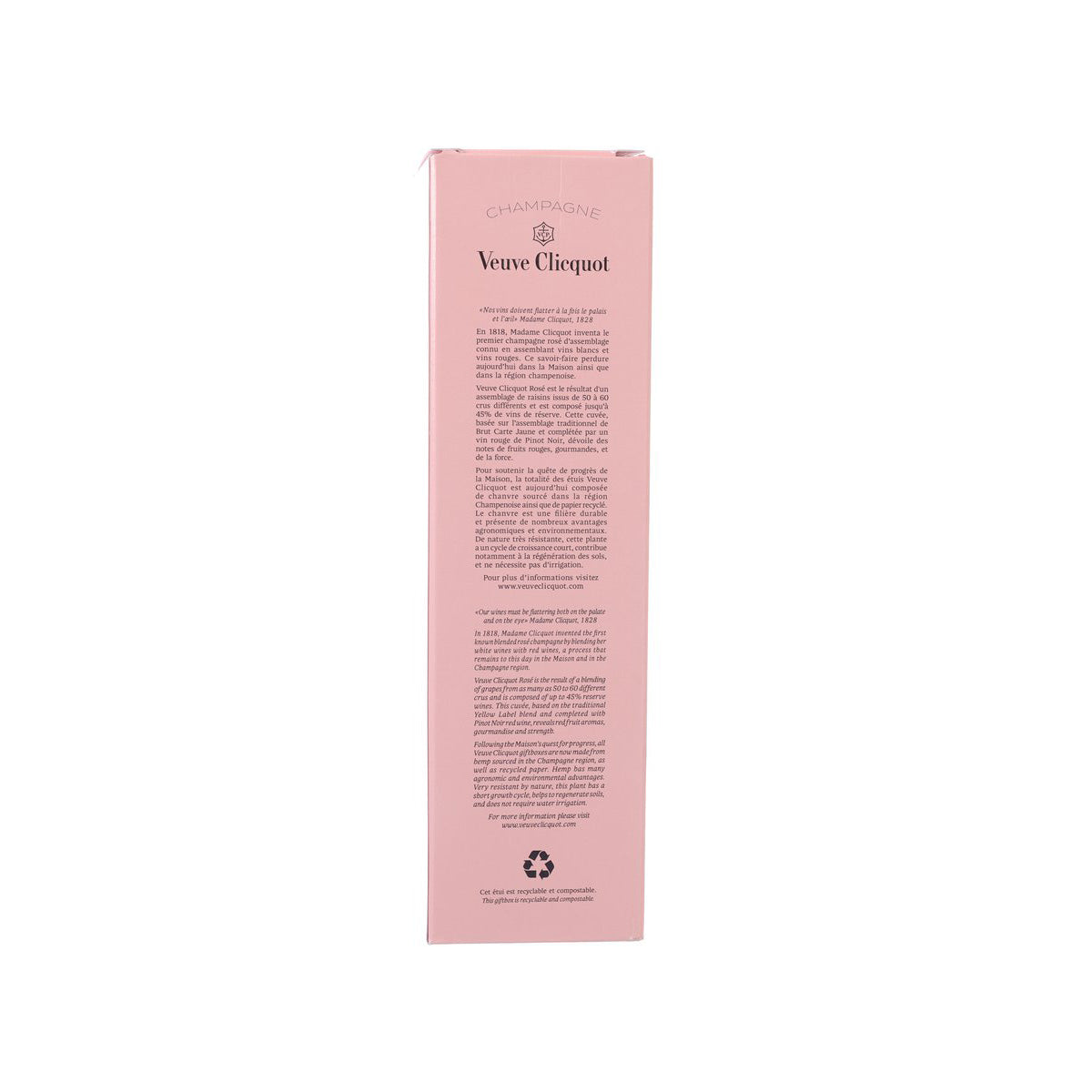 Veuve Clicquot Rosé NV 750mL pink bottle box, back view