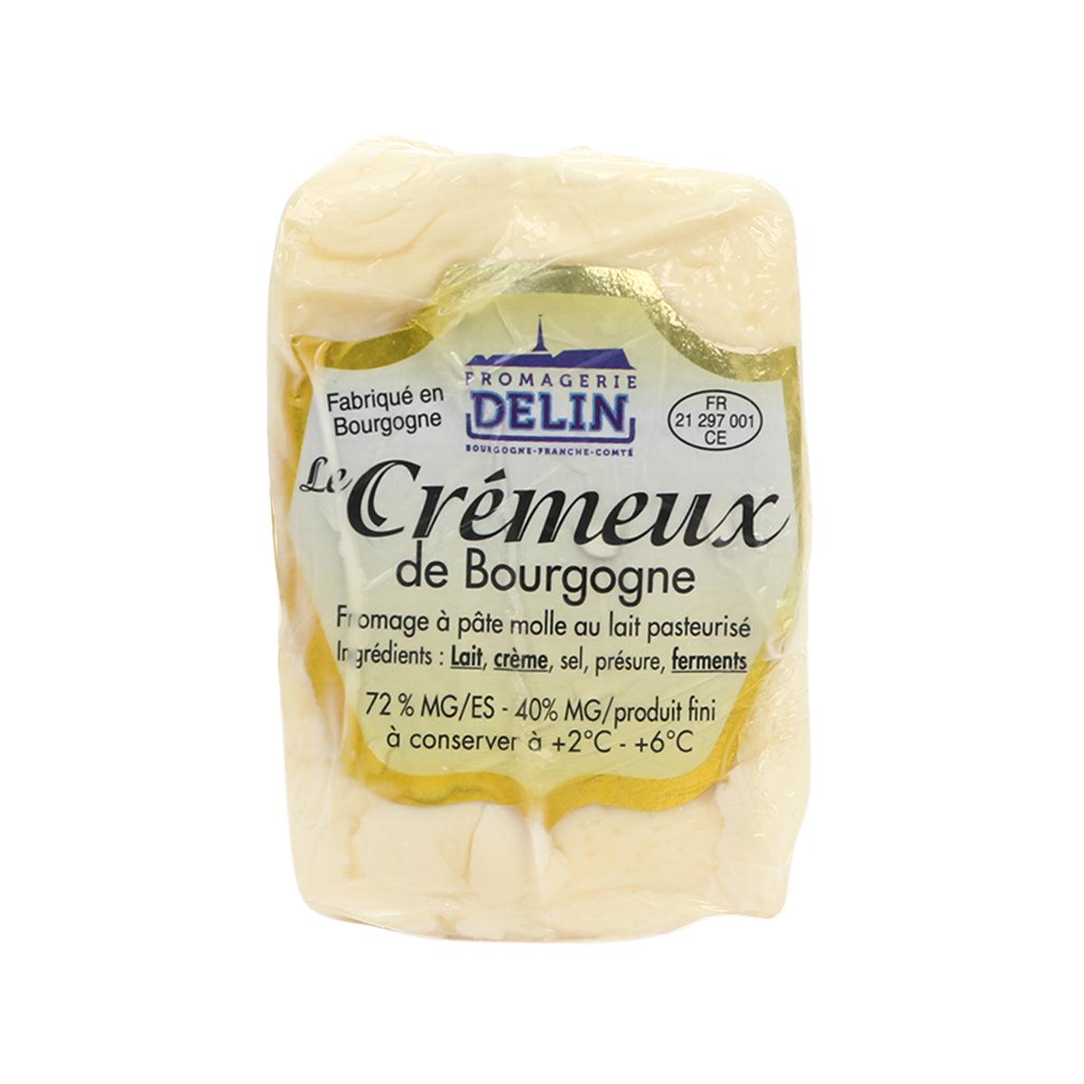 DELIN Cremeux de Bourgogne triple cream cheese, wrapped pale cream wedge