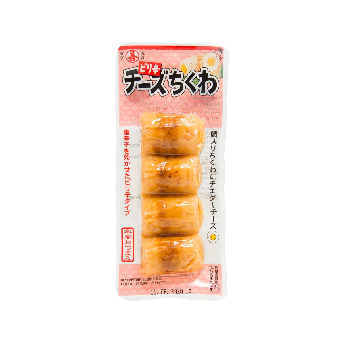 Packaged mini hot cheese fish roll set with 4 pieces, orange-brown rolls in box