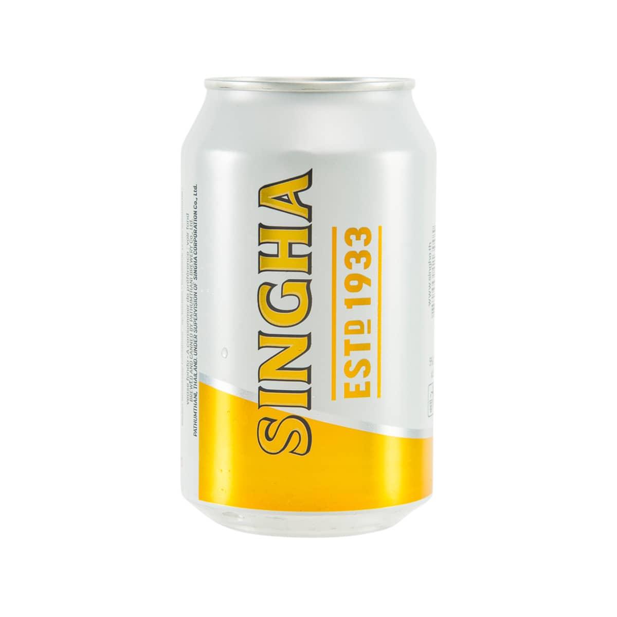 SINGHA lager beer can side with vertical SINGHA text and Est. 1933