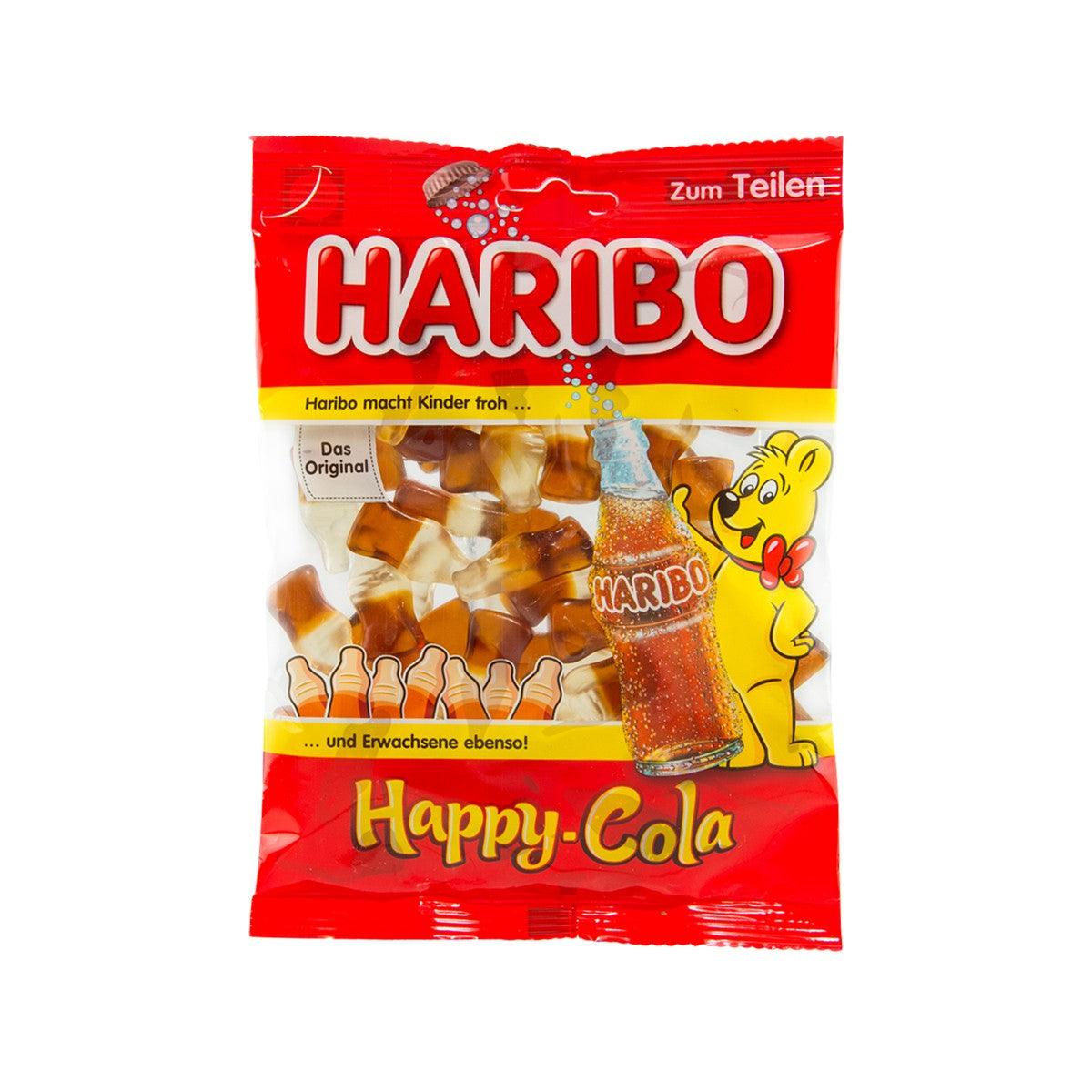 HARIBO Happy Cola gummy bag with cola-shaped candies in clear plastic