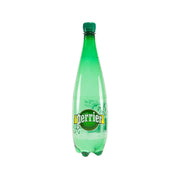 PERRIER 1L sparkling mineral water bottle, clear green bottle with green cap