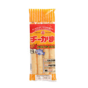 MARUZEN hot cheese fish sausage pouch, orange front label and packaged sticks