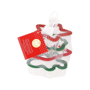 Set of 4 Christmas grippy bags in clear mesh with red label and green/white patterns