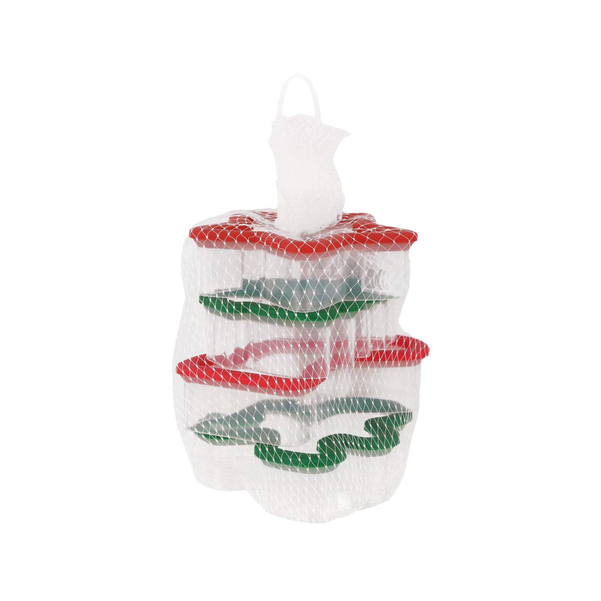 Set of 4 Christmas grippy bags in clear mesh with red top and green/white striped inserts