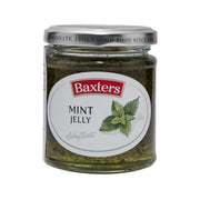 Baxters Mint Jelly glass jar with green jelly and mint leaf label, 210g