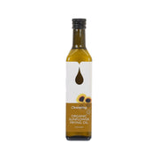 Organic sunflower frying oil bottle, 500 mL, clear glass with black cap