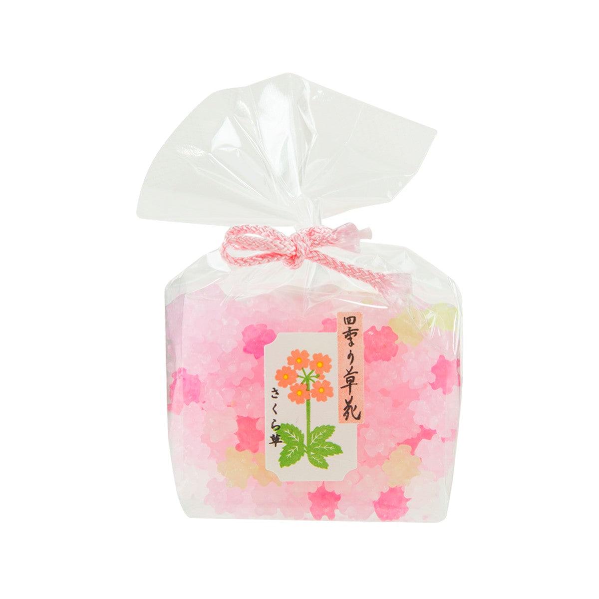 OSAKATOKA candies in primrose print bag, 80g, tied with pink ribbon