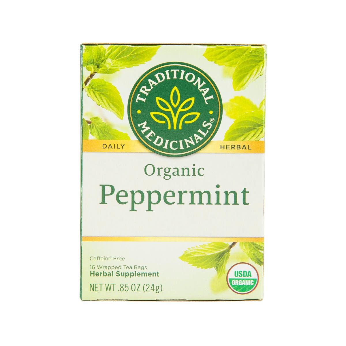 Traditional Medicinals organic peppermint herbal tea bags box, USDA Organic, 24g