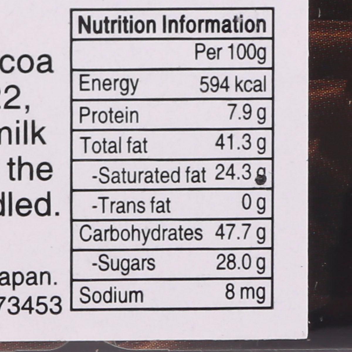 Chocolate nutrition information label, per 100g energy 594 kcal