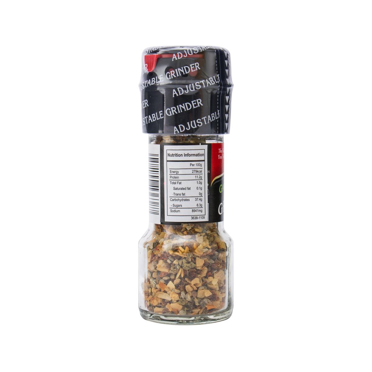 McCormick garlic pepper seasoning grinder, back label with nutrition facts