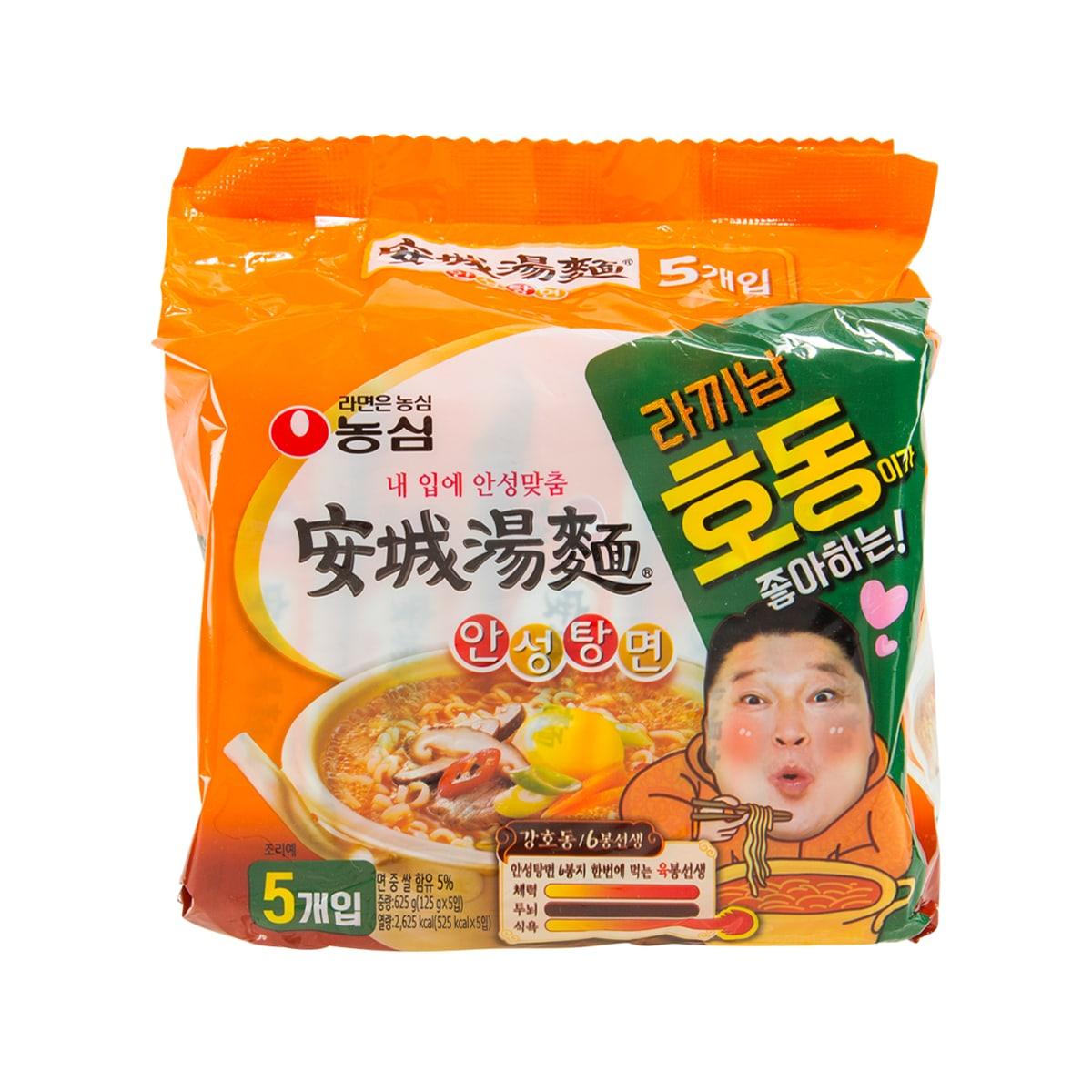 Nong Shim An Sung soup noodle 5-pack, orange and green front pouch