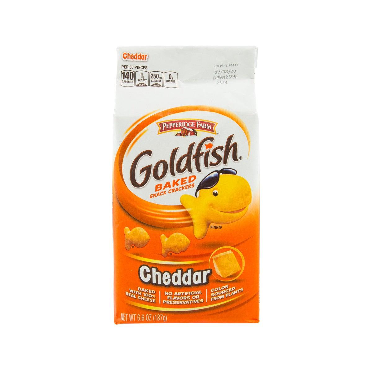 Cheddar Goldfish baked snack crackers bag, 187 g, orange and white packaging