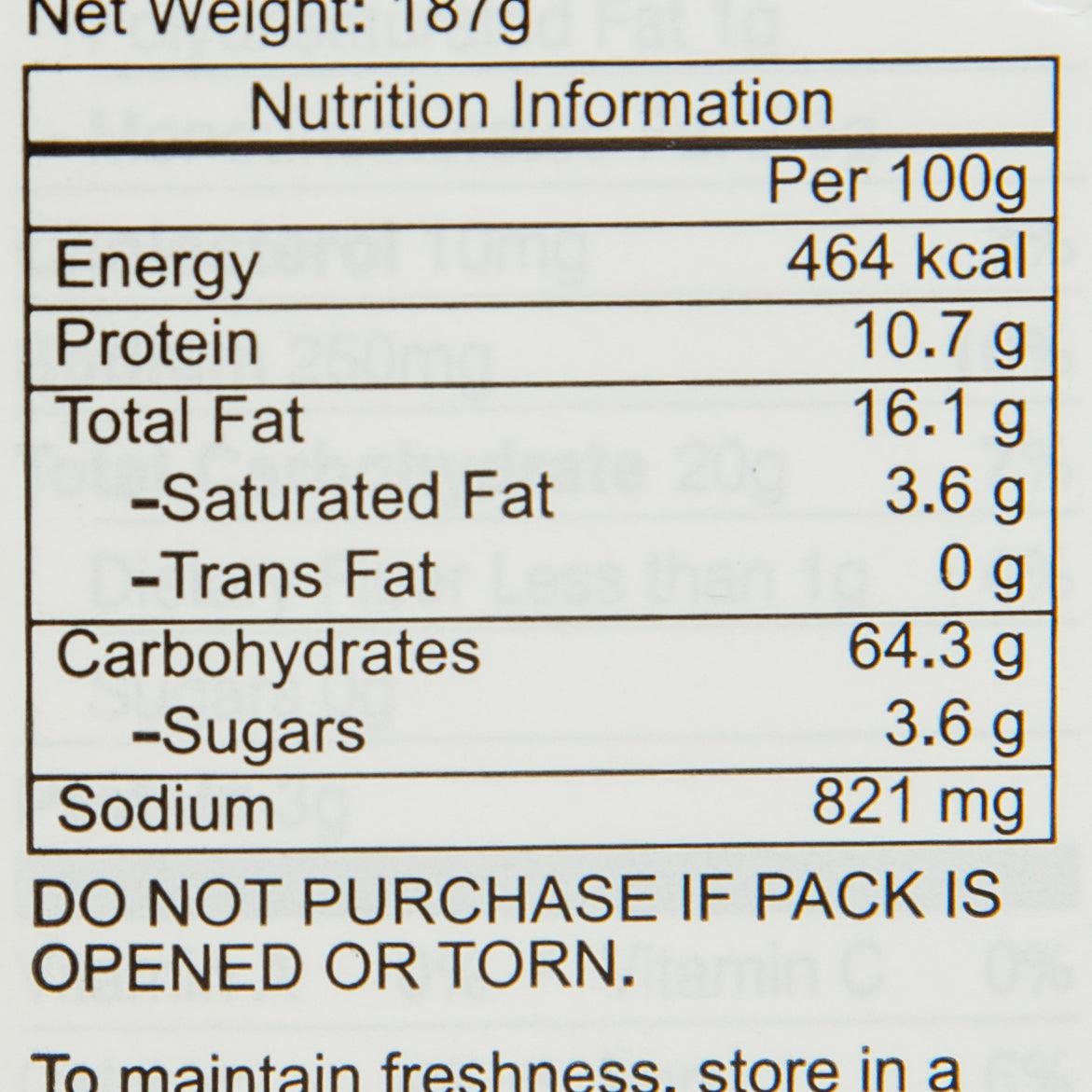 Cheddar Goldfish crackers nutrition facts panel, 187 g net weight, per 100 g values