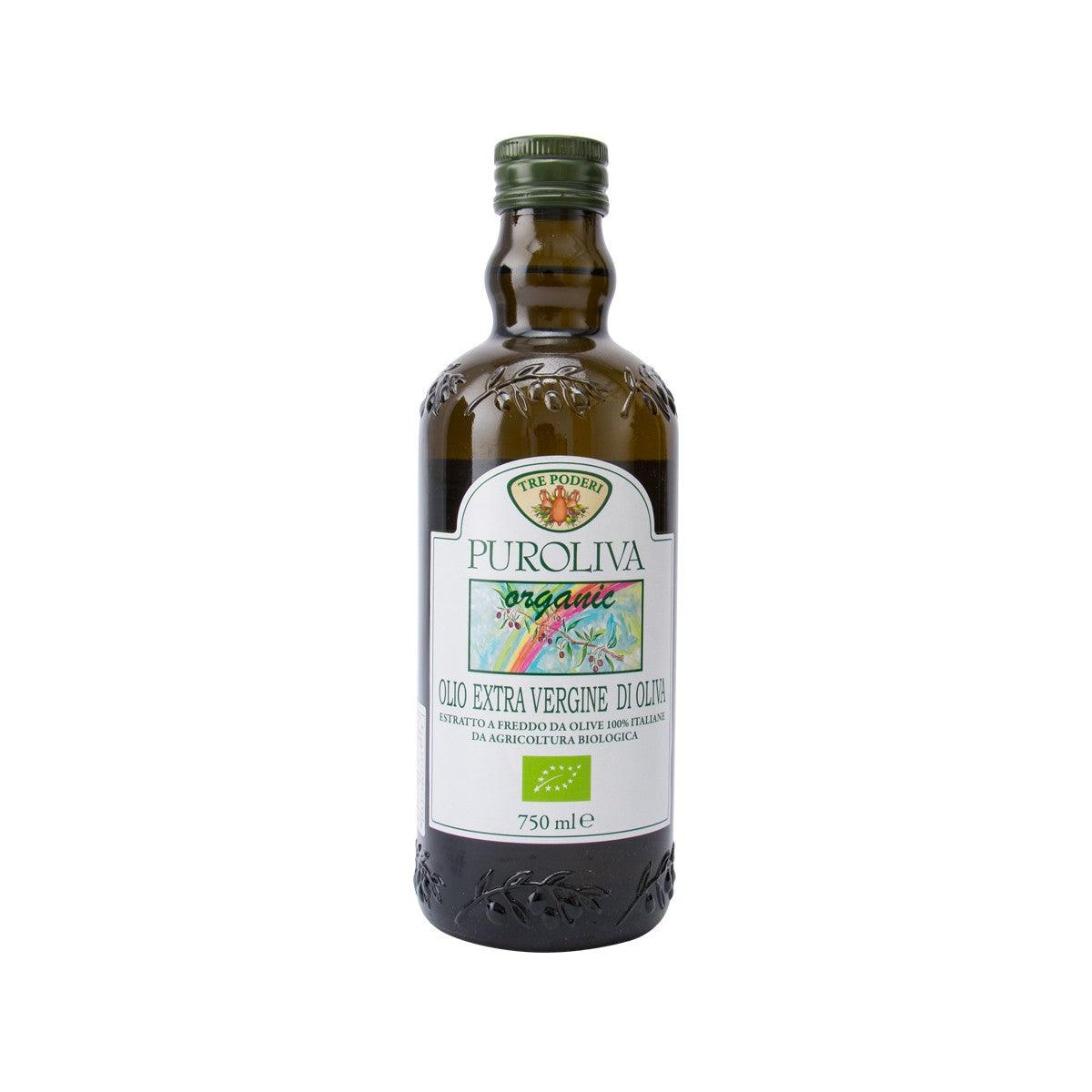 Puroliva organic extra virgin olive oil, 750 mL glass bottle