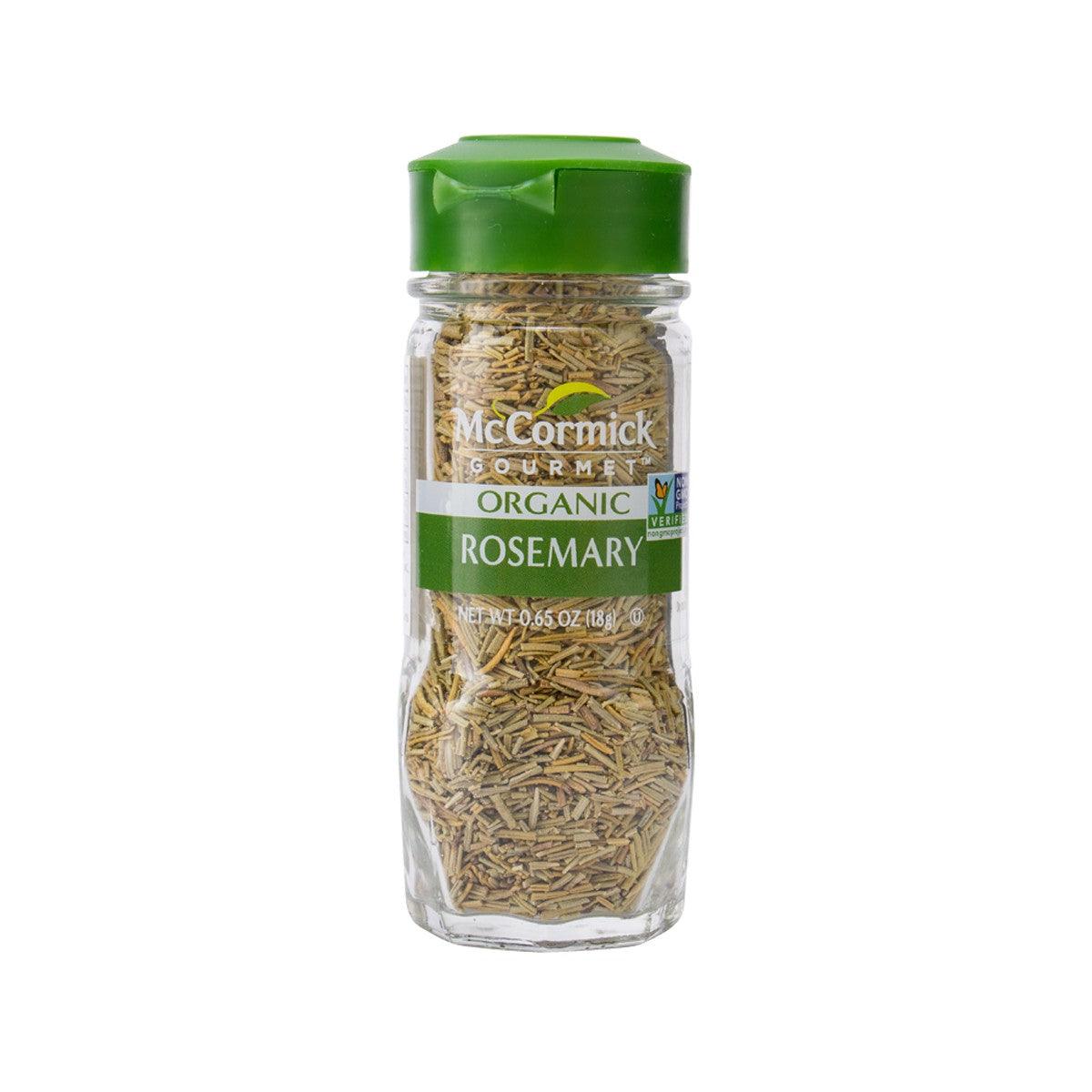 Organic rosemary seasoning jar with green cap and front label