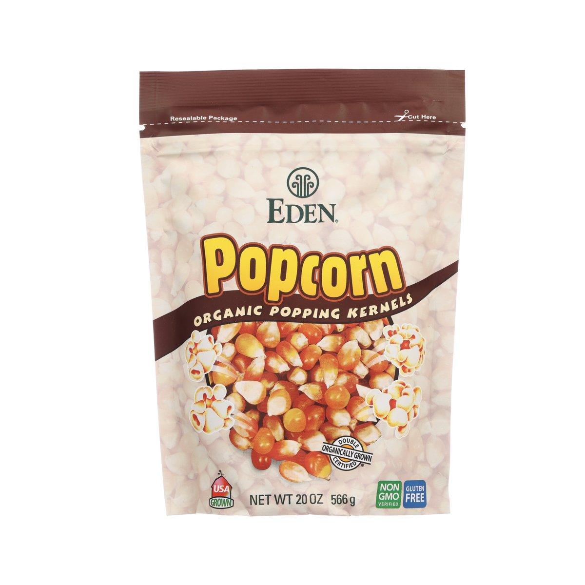 EDEN organic popcorn popping kernels bag, net weight 20 oz (566 g), sealed pouch