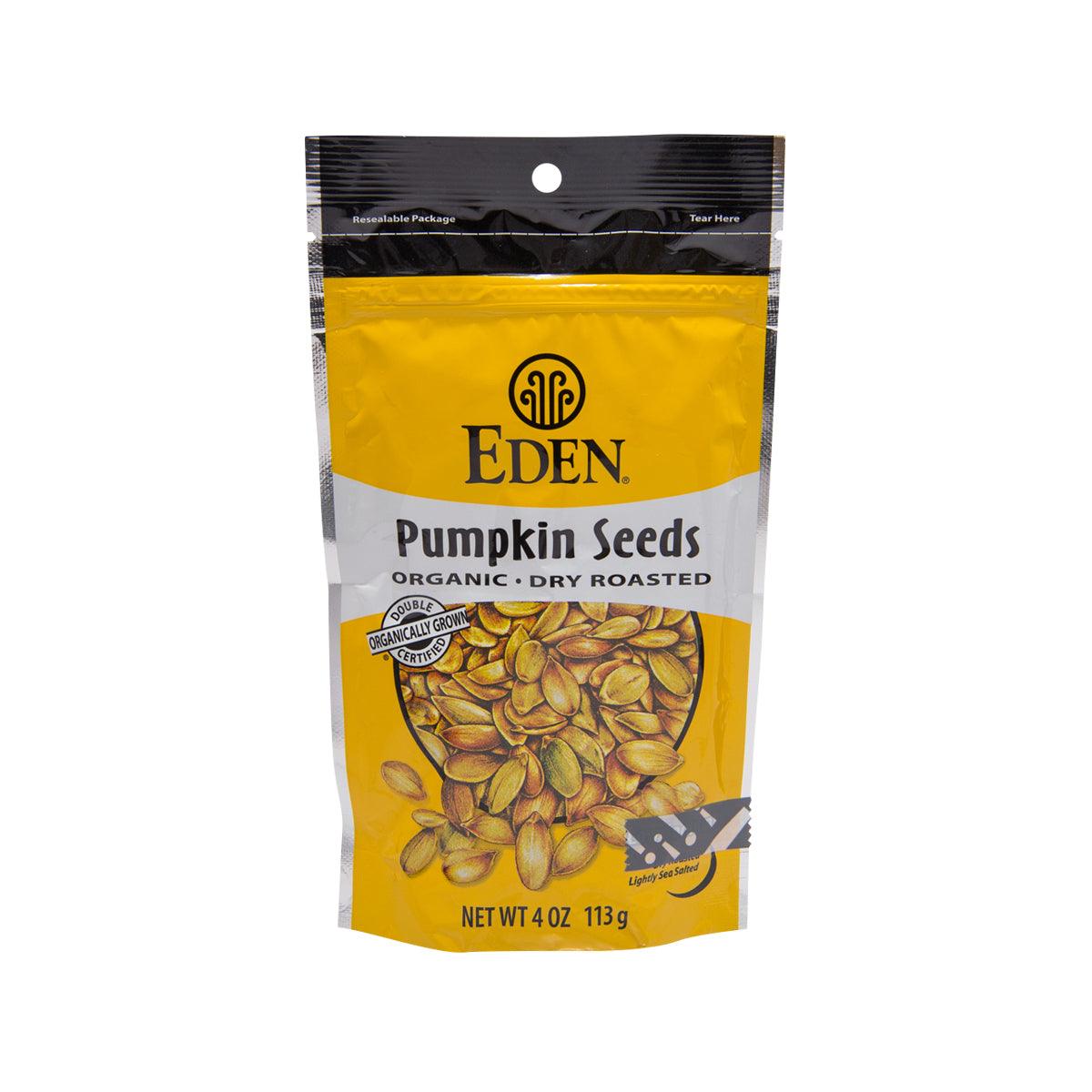 EDEN organic dry roasted pumpkin seeds, resealable bag, 113 g